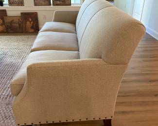 A5 - $550. Kincaid Sofa & Ottoman. Measures 82.5" x 36.5" x 38.5" tall. Ottoman Measures 48.5" x 24.5" x 18.5" tall. Cushions show minor pilling - overall very good condition.