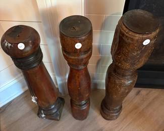 A61 - $30 Each. Antique / Vintage Salvaged Legs made into Candle Holders. Left to Right 24" tall. 25" tall. 26" tall.