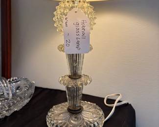 A18 - 2 Available - $20 Each. Hobnail Glass Table Lamp. Measures 16" tall. Shade is in ok condition.