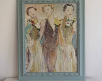 A28 - $35. "Trois Bijoux" by Dupree. Art Deco Texturized Canvas Giglee. Measures 30.75" x 38.75".