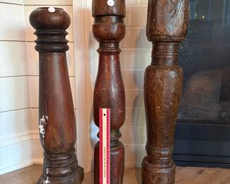 A61 - $30 Each. Antique / Vintage Salvaged Legs made into Candle Holders. Left to Right 24" tall. 25" tall. 26" tall.