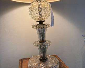 A18 - 2 Available - $20 Each. Hobnail Glass Table Lamp. Measures 16" tall. Shade is in ok condition.