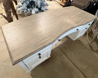 A77 - $275. Small Executive Desk. Measures 66" x 29" x 30.5" tall. Most of the wear is in one spot on the top. Structurally sound and overall good condition.