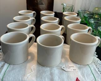 A35 - $80. 12 Pc. Hartstone Mugs. Off white. Excellent Condition.