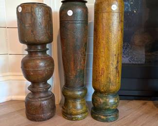 A62 - $30 Each. Antique / Vintage Salvaged Legs made into Candle Holders. Left to Right 17.75" tall. 18.25" tall. 19.25" tall.
