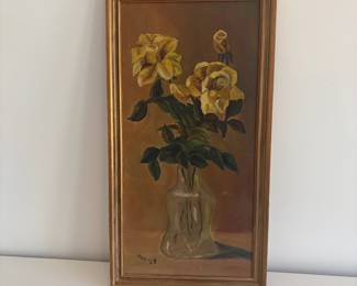 A31 - $40. Floral Oil Painting. Signed MCH '69. Measures 11.5" x 21.75".