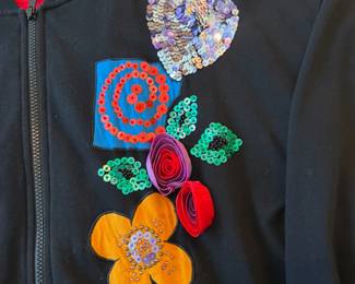 A93 - $30. Vintage Carole Little Glitzy Embellished Zip-Front Sweatshirt. Size small.