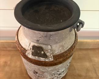 A14 - $40. 10L Metal Milk Can / (Milchkanne). Measures 9" across x 14.5" tall.