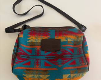 A32 - $30. Pendleton Woolen Mills "Chief Joseph" Wool Crossbody Bag. Removable strap has wear. Measures 10" x 7.5". Overall good condition.