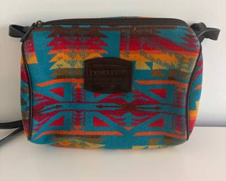 A32 - $30. Pendleton Woolen Mills "Chief Joseph" Wool Crossbody Bag. Removable strap has wear. Measures 10" x 7.5". Overall good condition.