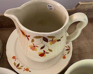 A34 - $20. 8 Pc. Halls Superior China Set. All pieces show wear, lots of gold flaking and crazing.