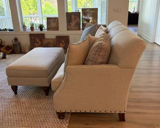 A5 - $550. Kincaid Sofa & Ottoman. Measures 82.5" x 36.5" x 38.5" tall. Ottoman Measures 48.5" x 24.5" x 18.5" tall. Cushions show minor pilling - overall very good condition.