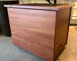 A88 - $30. Rolling Filing Cabinet with Lifting Lid and single small drawer. Measures 16.25" x 23.25" x 19.75" tall.