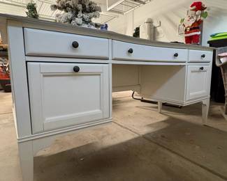 A77 - $275. Small Executive Desk. Measures 66" x 29" x 30.5" tall. Most of the wear is in one spot on the top. Structurally sound and overall good condition.