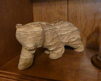 Stone hand-carved walking bear figurine