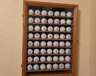 Oak Golf Ball Display Cabinet with 56 Logo Golf Balls