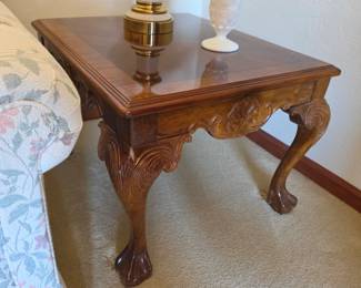 Carved Wood Claw-Foot End Table