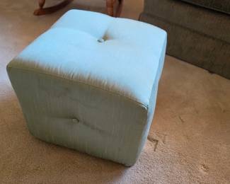 Light blue tufted cube ottoman