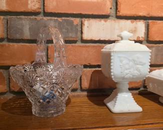 White milk glass pedestal covered dish