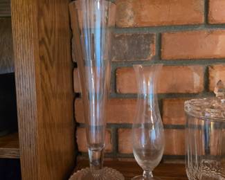 Tall clear trumpet vase with decorative base