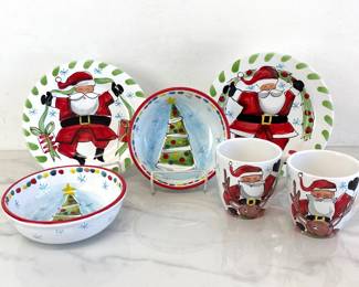 Lot 9049 Vietri Christmas Plates Bowls Mugs
