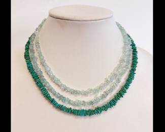Lot 8852 Vintage Turquoise Necklace w Sterling Silver Clasp Aquamarine Chip Bead Necklace Jewelry