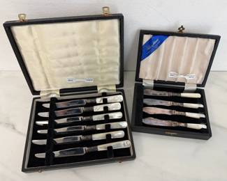 Lot 8947 StainlessSterling Silver Mother of Pearl Fish Knives EPNS Pear Knives