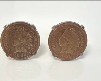 Lot 8850 Sterling Silver Cuff Links w 1904 1906 Indian Head Pennies US Coins