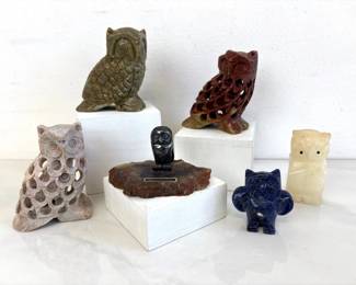 Lot 8725 Handcarved Stone Owl Figurines Soapstone Sodalite Etc