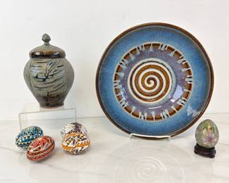 Lot 8778 Studio Pottery Hand Painted Blown Eggs Cloisonne Egg