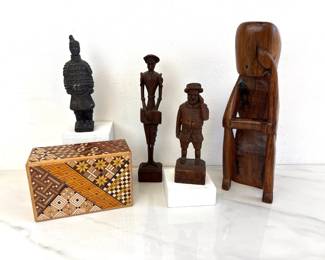 Lot 8726 Japanese Wooden Inlaid Puzzle Box Don Quixote African Sculpture Etc