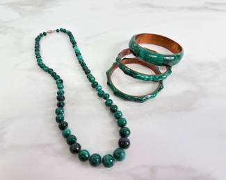 Lot 8824 Vintage Malachite Jewelry Copper Bangle Bracelets Necklace