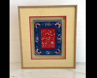 Lot 9046 Framed Antique Chinese Embroidered Silk Purse Pocket