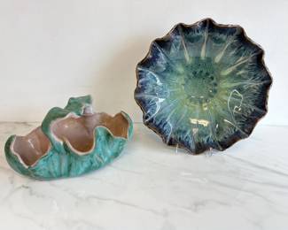 Lot 8842 Vintage Stangl Rose Basket Planter Artist Signed Studio Pottery Ruffle Edge Bowl