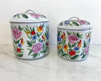 Lot 8936 Vintage IDG Spring Flower Canisters with Lids