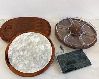 Lot 8739 MCM Digsmed Denmark Marble Top Cheese Board Digsmed Teak Wood Cutting Board Walnut Lazy Susan Marble Cheese Cutter