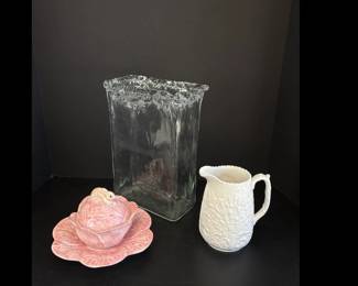 Lot 9053 Mildred Mottahedah Rabbit Covered Dish Spode Pitcher Ruffled Top Glass Vase