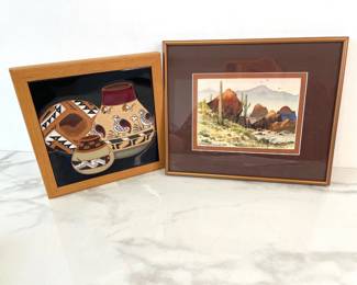 Lot 8621 Jerry Becker Signed Sunshine on the Rocks Watercolor Art Print Southwestern Pottery Tile Art