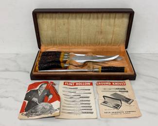 Lot 9114 Vintage Flint Hollow Ground Carving Set Bakelite Handles