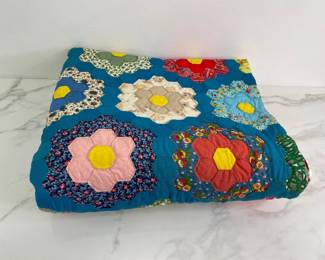 Lot 9080 Vintage Grandmothers Flower Garden Handstitched Patchwork Quilt