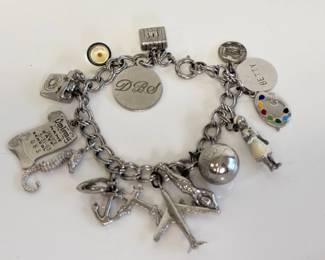 Lot 8851 Vintage 1960s Sterling Silver Charm Bracelet Jewelry
