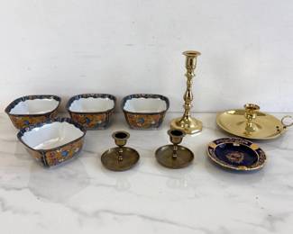 Lot 8695 Brass Candlestick Holders Japanese Bird Bowls Limoges Porcelain Ashtray