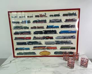 Lot 8702 Vintage Steam Locomotives Poster Art Lionel Trains Glasses