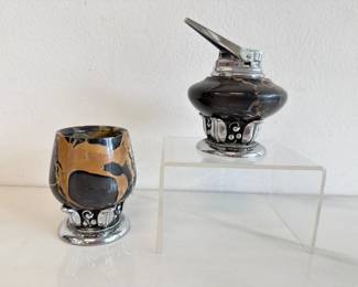 Lot 8843 Vintage Ronson Nordic Black Brown Marble Chrome Lighter Cigarette Urn