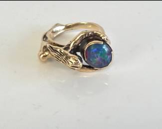 Lot 8998 10K Gold Artisan Black Opal Ring Jewelry