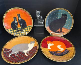 Lot 8942 Lenox Glass Cat Warren Kimble Cat Collection Ceramic Plates