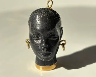 Lot 8961 Vintage 18K Gold Corletto Italy Blackamoor Carved Ebony Head Bust Pendant Charm