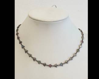 Lot 8848 925 Sterling Silver Italy Triangle SemiPrecious Stone Necklace Jewelry