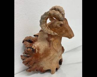 Lot 9105 Chinaberry Burl Handcarved Bighorn Sheep Ram