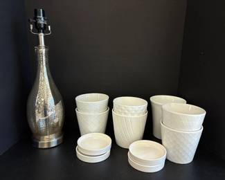 Lot 8732 Mercury Glass Lamp Base Ceramic Flower Pots